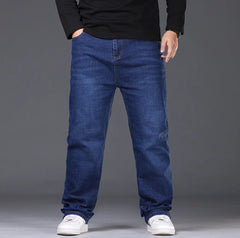 34-50 Sizes Men's Stretch Jeans Straight Leg Denim Pants Extended Sizing Blue/Black Streetwear Relaxed Fit for Work & Casual