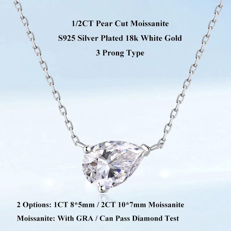 EWYA Marquise Cut 1/2CT Solitaire Moissanite Pendant Necklace Woman Man 925 Silver Lab Diamond Gra Certified Neck Chain Gift
