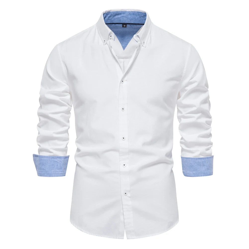 AIOPESON 2023 New Autumn Cotton Men's Oxford Shirt Long Sleeve Button Down Social Business Casual Shirts for Men