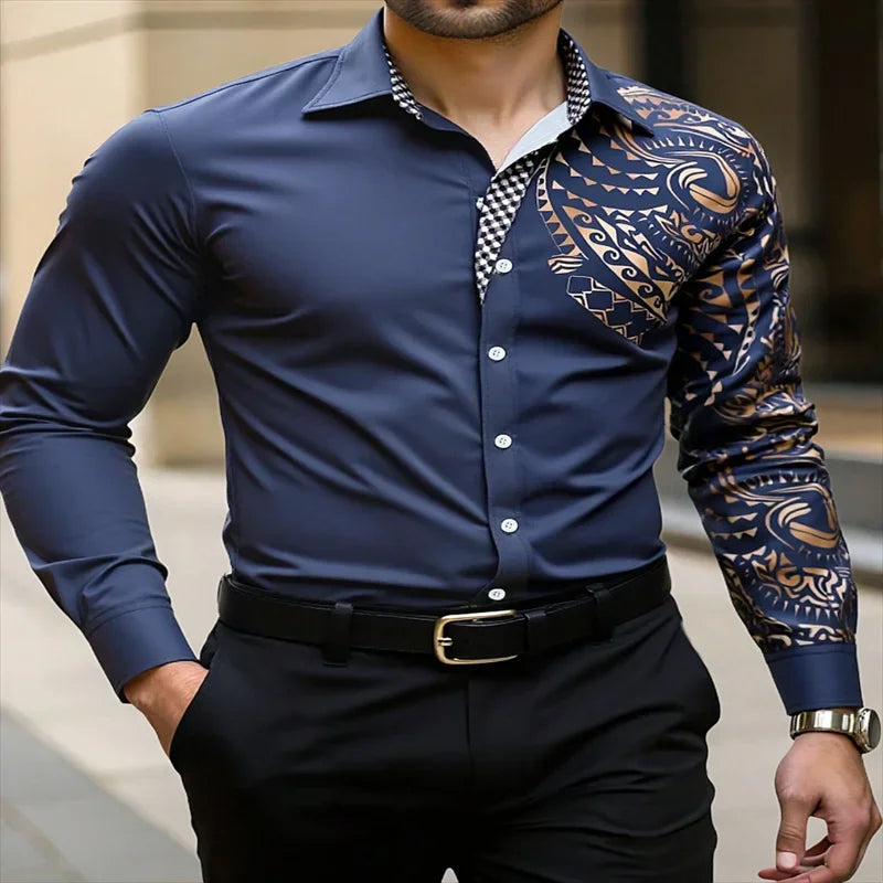 New Business Men's Long Sleeve Casual Shirt, Single Sleeve Totem Collar Long Sleeve Wedding Party Clothing 6XL Quick Shipping