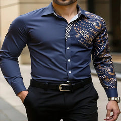 New Business Men's Long Sleeve Casual Shirt, Single Sleeve Totem Collar Long Sleeve Wedding Party Clothing 6XL Quick Shipping