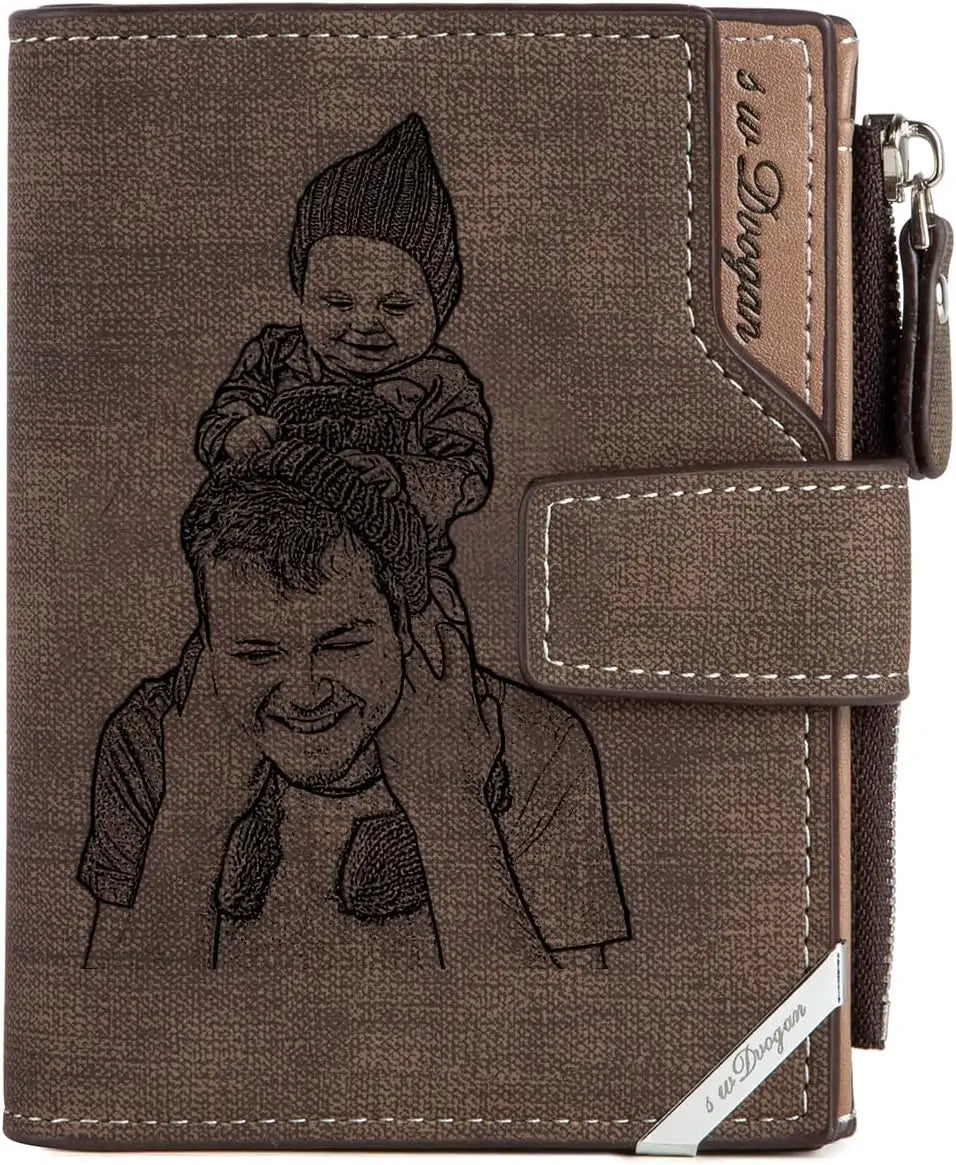 Personalized Engraved Photo Wallets for Men Custom Gifts for Dad, Husband, Boyfriend | Perfect Father's Day & Birthday Presents