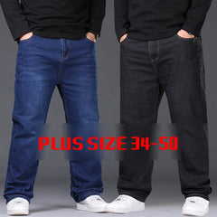 34-50 Sizes Men's Stretch Jeans Straight Leg Denim Pants Extended Sizing Blue/Black Streetwear Relaxed Fit for Work & Casual