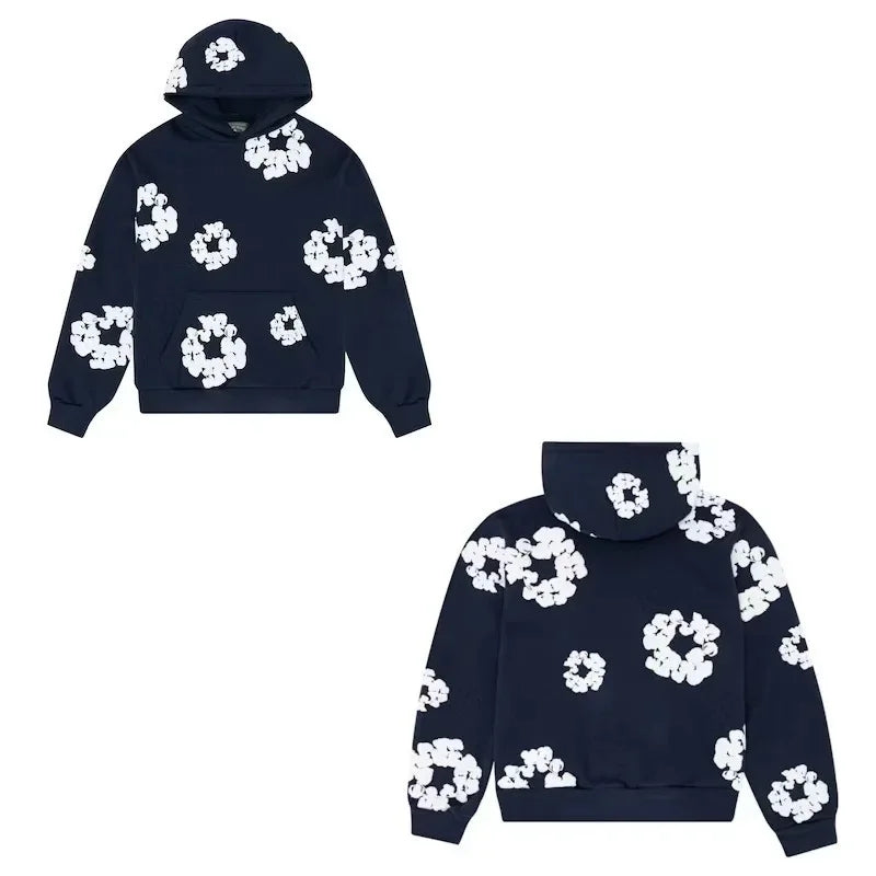 American High Street Fashion Hoodie Set Men's Bubble Print Casual Loose Fit Denim Jeans Popular Streetwear Style