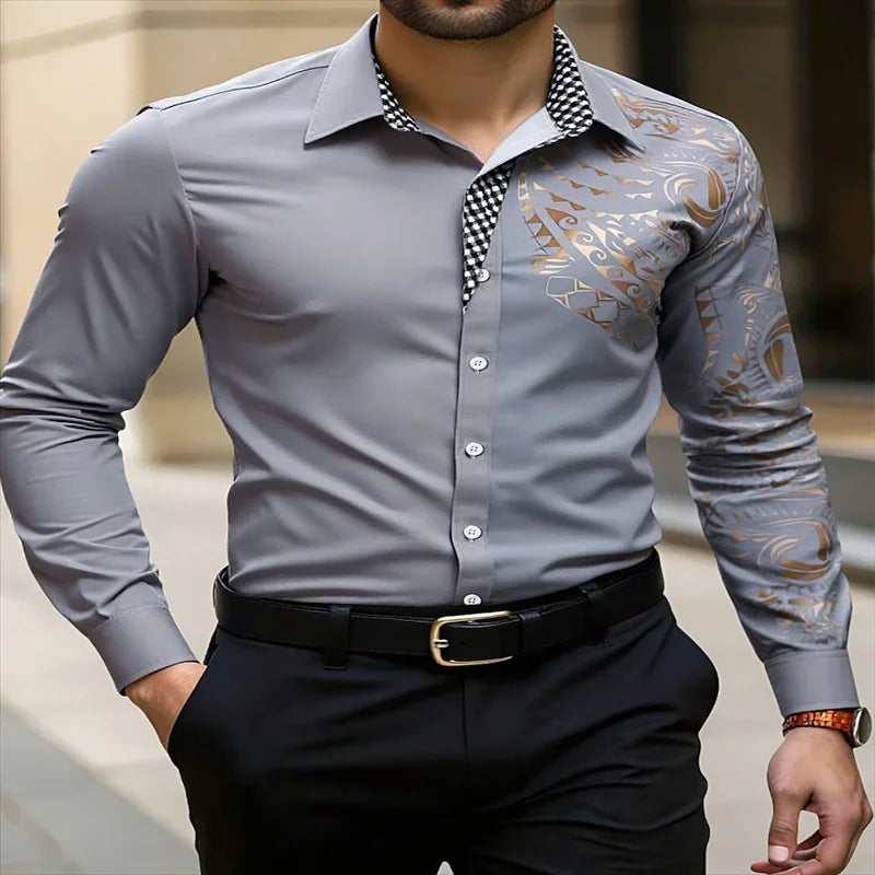New Business Men's Long Sleeve Casual Shirt, Single Sleeve Totem Collar Long Sleeve Wedding Party Clothing 6XL Quick Shipping