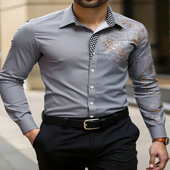 New Business Men's Long Sleeve Casual Shirt, Single Sleeve Totem Collar Long Sleeve Wedding Party Clothing 6XL Quick Shipping