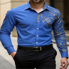 New Business Men's Long Sleeve Casual Shirt, Single Sleeve Totem Collar Long Sleeve Wedding Party Clothing 6XL Quick Shipping
