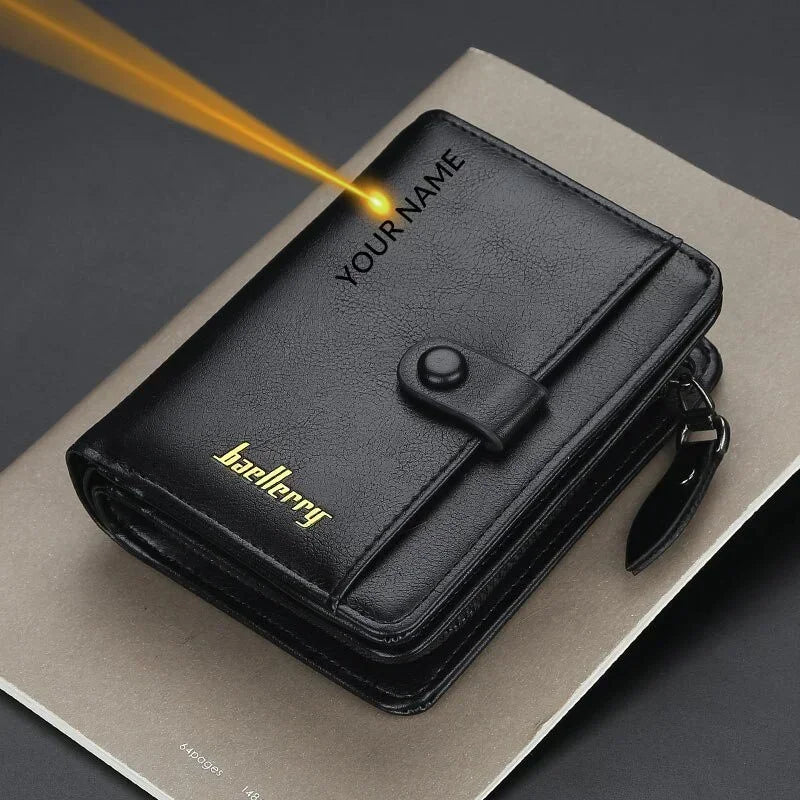 Custom Engrave Name High Quality Man Short Wallets Personalized Name Zipper Coin Pocket Wallet Christmas Father's Day Gift