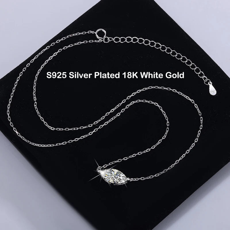 EWYA Marquise Cut 1/2CT Solitaire Moissanite Pendant Necklace Woman Man 925 Silver Lab Diamond Gra Certified Neck Chain Gift