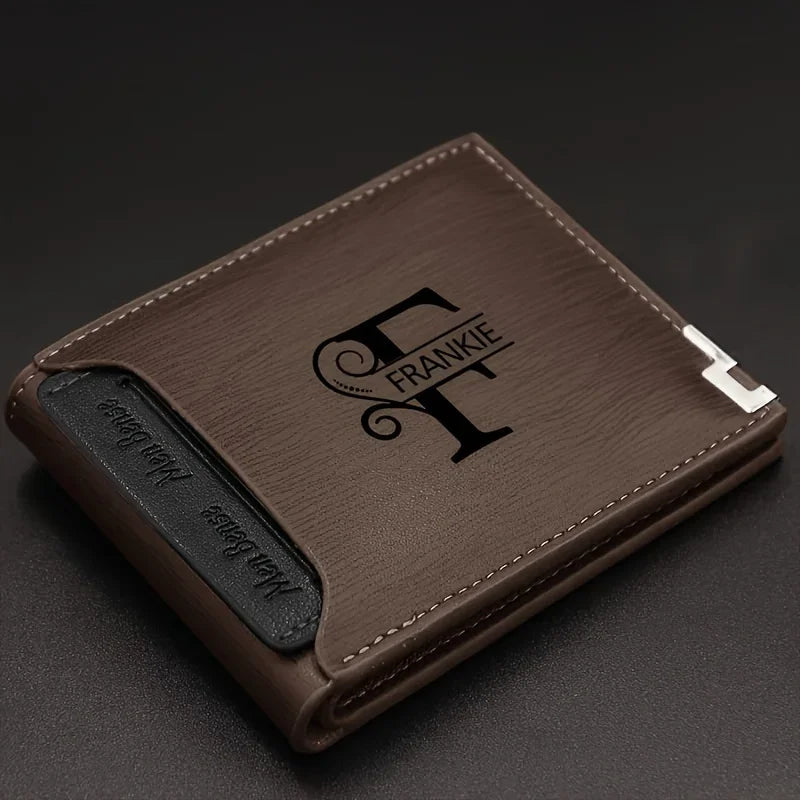 Custom Engraved Initials & Name PU Leather Wallet Men Gift for Birthday, Anniversary, Father's Day, Christmas Gift Personalized