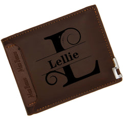 Custom Engraved Initials & Name PU Leather Wallet Men Gift for Birthday, Anniversary, Father's Day, Christmas Gift Personalized