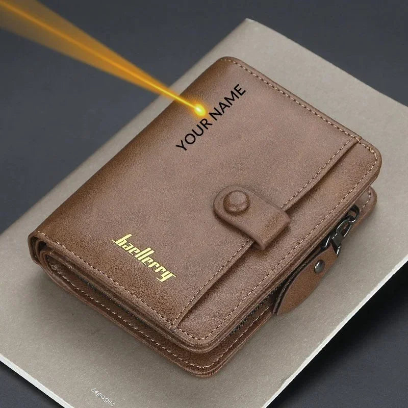 Custom Engrave Name High Quality Man Short Wallets Personalized Name Zipper Coin Pocket Wallet Christmas Father's Day Gift