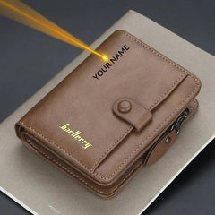 Custom Engrave Name High Quality Man Short Wallets Personalized Name Zipper Coin Pocket Wallet Christmas Father's Day Gift