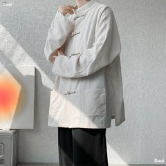 New Chinese Style Buttoned Linen Shirt For Men Long Sleeve Chinese Wind Horse Riding Jacket Men's Wear