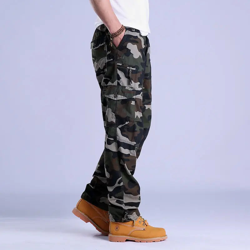 Mens Cargo Work Pants Ripstop Hiking Tactical Pants with Multi Pockets Elastic Waist Pants Cotton Joggers