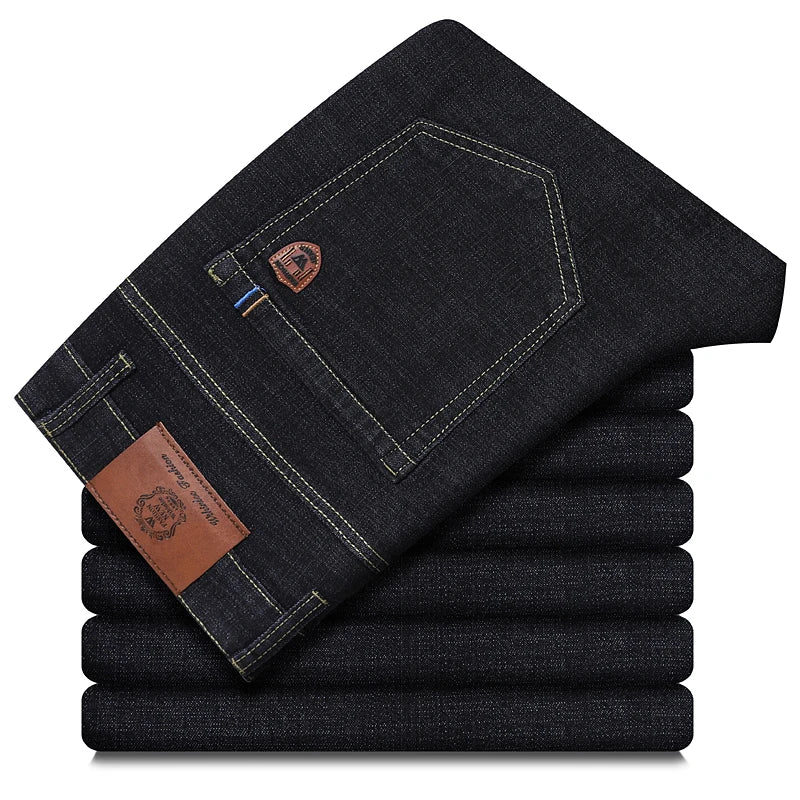 Wthinlee New Business Men's Jeans Casual Straight Stretch Fashion Classic Blue Black Work Denim Trousers Male Brand Clothing
