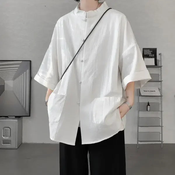New Chinese Style Buttoned Linen Shirt For Men Long Sleeve Chinese Wind Horse Riding Jacket Men's Wear
