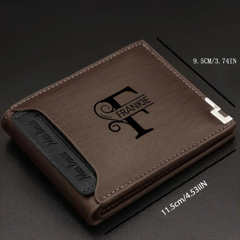 Custom Engraved Initials & Name PU Leather Wallet Men Gift for Birthday, Anniversary, Father's Day, Christmas Gift Personalized
