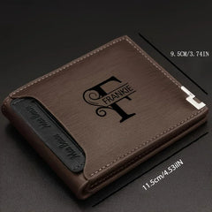 Custom Engraved Initials & Name PU Leather Wallet Men Gift for Birthday, Anniversary, Father's Day, Christmas Gift Personalized