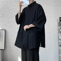 New Chinese Style Buttoned Linen Shirt For Men Long Sleeve Chinese Wind Horse Riding Jacket Men's Wear