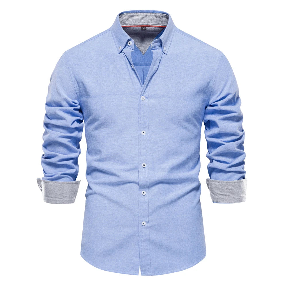 AIOPESON 2023 New Autumn Cotton Men's Oxford Shirt Long Sleeve Button Down Social Business Casual Shirts for Men