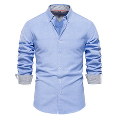 AIOPESON 2023 New Autumn Cotton Men's Oxford Shirt Long Sleeve Button Down Social Business Casual Shirts for Men