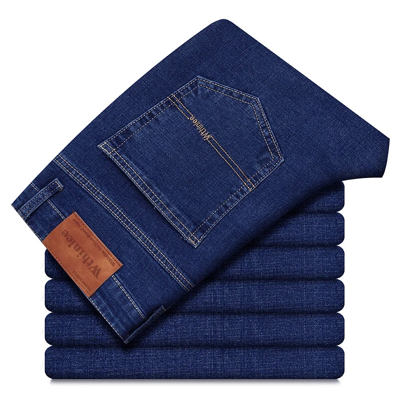 Wthinlee New Business Men's Jeans Casual Straight Stretch Fashion Classic Blue Black Work Denim Trousers Male Brand Clothing