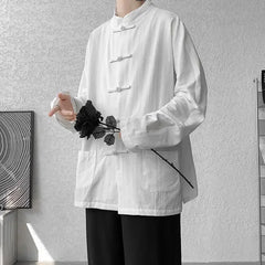 New Chinese Style Buttoned Linen Shirt For Men Long Sleeve Chinese Wind Horse Riding Jacket Men's Wear