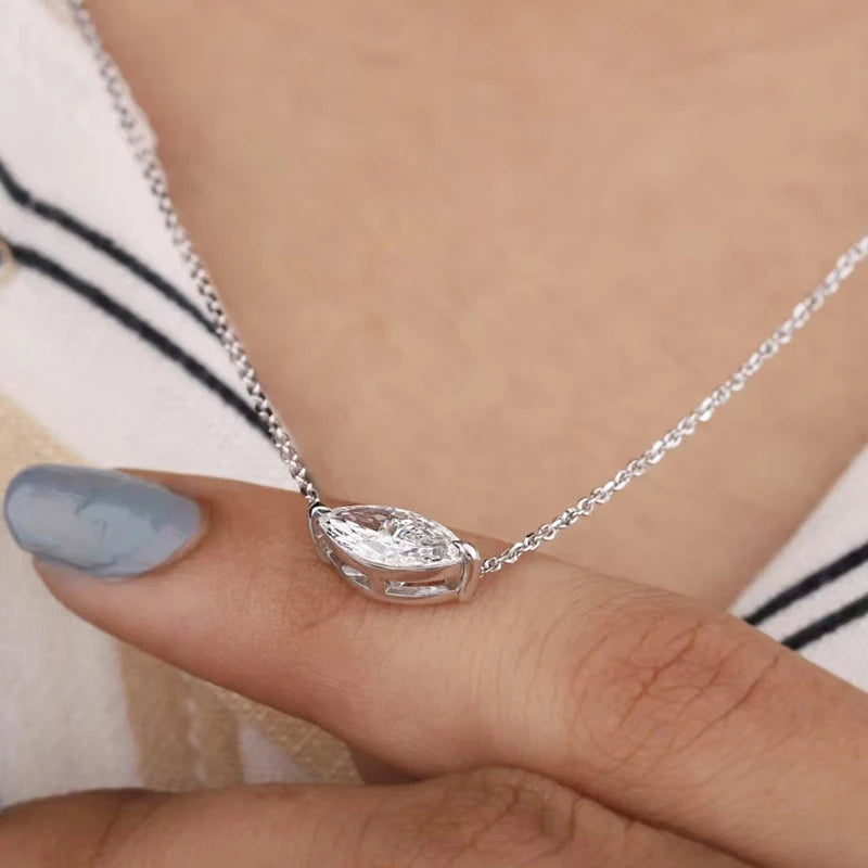 EWYA Marquise Cut 1/2CT Solitaire Moissanite Pendant Necklace Woman Man 925 Silver Lab Diamond Gra Certified Neck Chain Gift