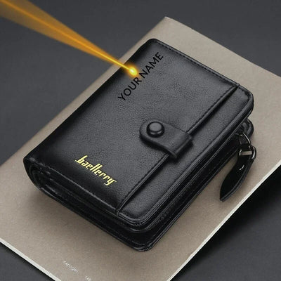 Custom Engrave Name High Quality Man Short Wallets Personalized Name Zipper Coin Pocket Wallet Christmas Father's Day Gift