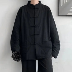 New Chinese Style Buttoned Linen Shirt For Men Long Sleeve Chinese Wind Horse Riding Jacket Men's Wear