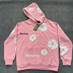 American High Street Fashion Hoodie Set Men's Bubble Print Casual Loose Fit Denim Jeans Popular Streetwear Style