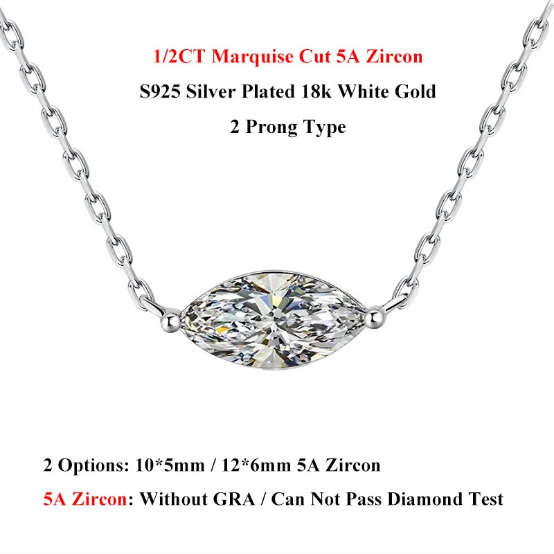 EWYA Marquise Cut 1/2CT Solitaire Moissanite Pendant Necklace Woman Man 925 Silver Lab Diamond Gra Certified Neck Chain Gift