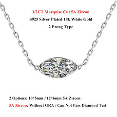 EWYA Marquise Cut 1/2CT Solitaire Moissanite Pendant Necklace Woman Man 925 Silver Lab Diamond Gra Certified Neck Chain Gift