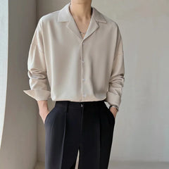 Cracker Khakishirt Men's Long Sleeve Loose Fit Ice Silk Idle Style Draped White Shirt Cuban Style Shirt For Men