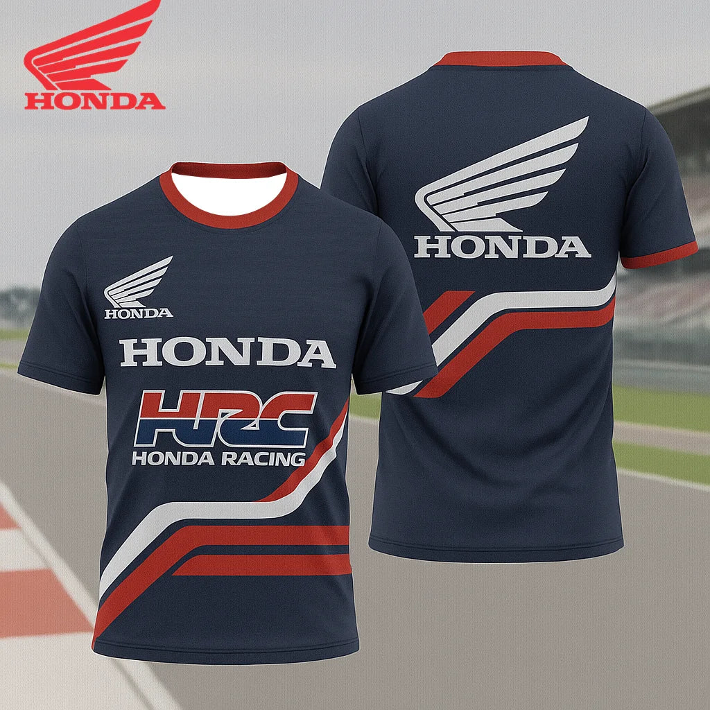 Honda HRC Racing Team Short Sleeve, Summer Breathable Sweat Wicking T-shirt, Comfortable Motorcycle and Cycling Top for Men