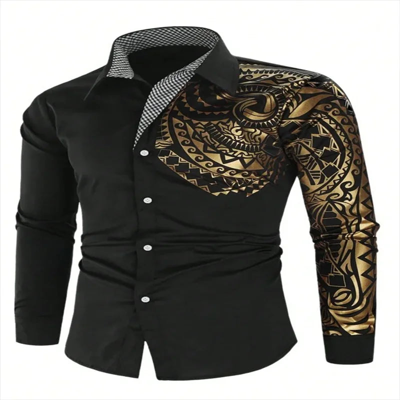 New Business Men's Long Sleeve Casual Shirt, Single Sleeve Totem Collar Long Sleeve Wedding Party Clothing 6XL Quick Shipping