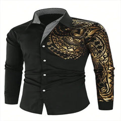 New Business Men's Long Sleeve Casual Shirt, Single Sleeve Totem Collar Long Sleeve Wedding Party Clothing 6XL Quick Shipping