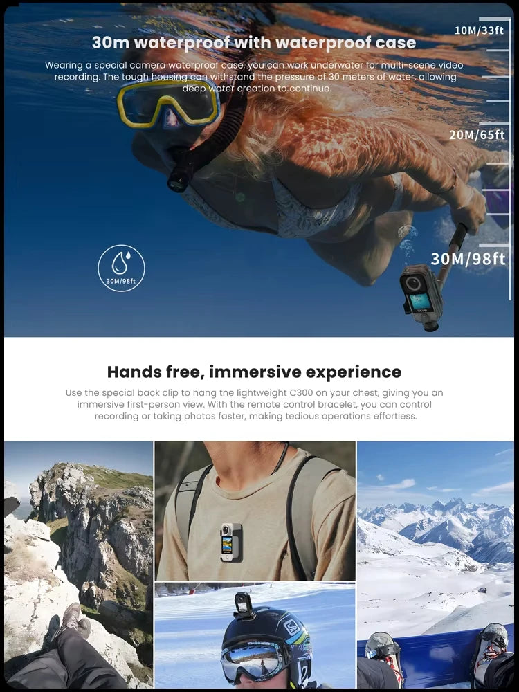 SJCAM C300 Pocket Action Camera 4K FHD With Long Battery Life Video 30M Waterproof 5G WiFi Camera Sport Action Cam