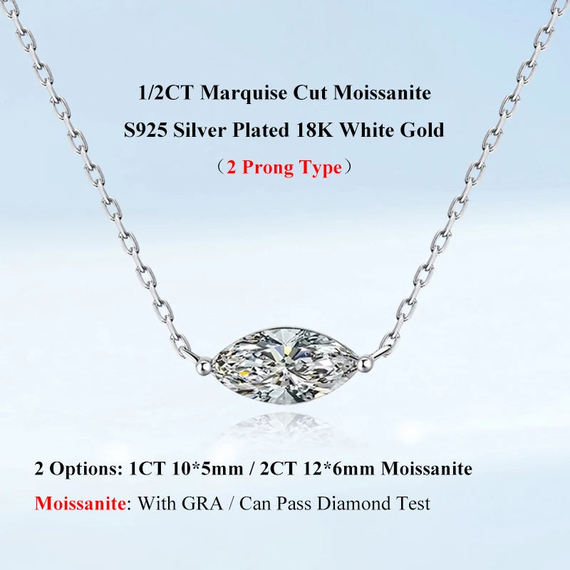 EWYA Marquise Cut 1/2CT Solitaire Moissanite Pendant Necklace Woman Man 925 Silver Lab Diamond Gra Certified Neck Chain Gift