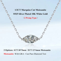EWYA Marquise Cut 1/2CT Solitaire Moissanite Pendant Necklace Woman Man 925 Silver Lab Diamond Gra Certified Neck Chain Gift