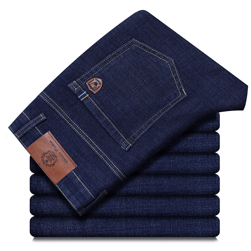 Wthinlee New Business Men's Jeans Casual Straight Stretch Fashion Classic Blue Black Work Denim Trousers Male Brand Clothing