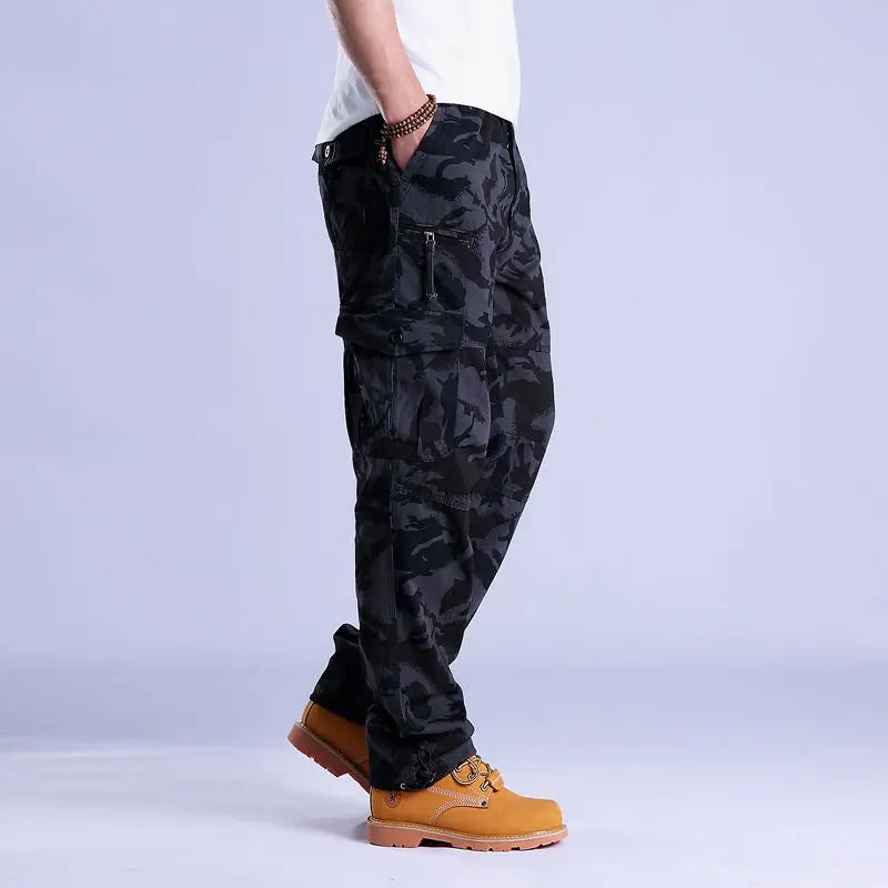 Mens Cargo Work Pants Ripstop Hiking Tactical Pants with Multi Pockets Elastic Waist Pants Cotton Joggers