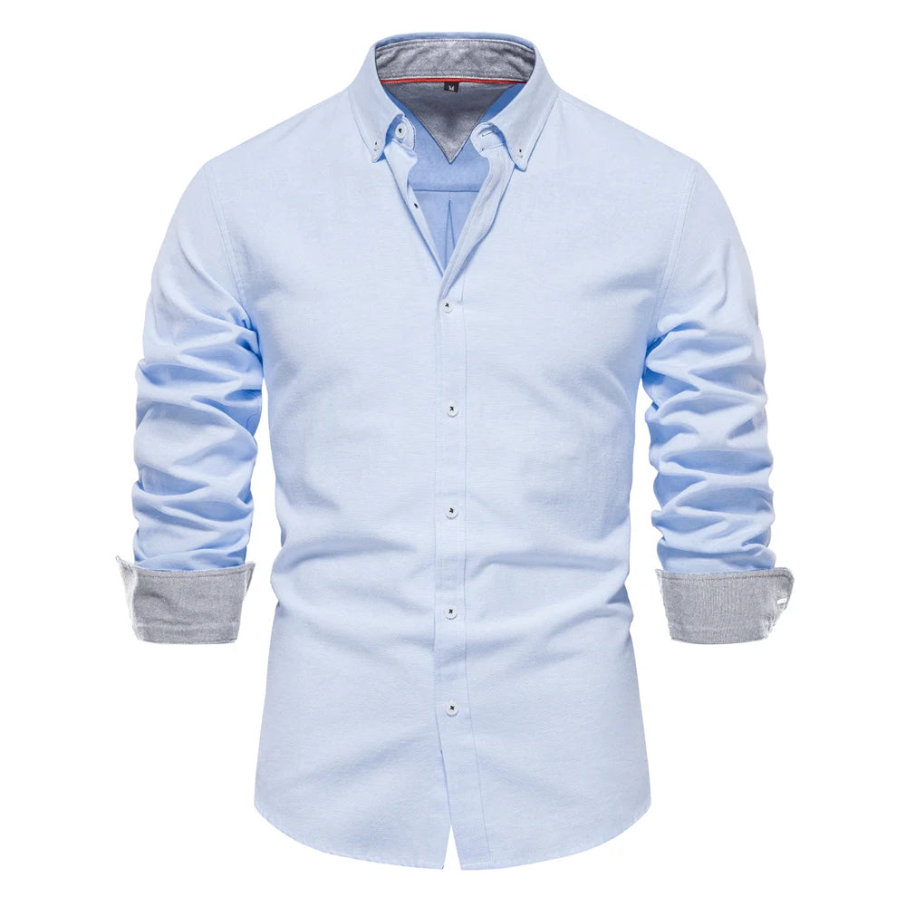 AIOPESON 2023 New Autumn Cotton Men's Oxford Shirt Long Sleeve Button Down Social Business Casual Shirts for Men