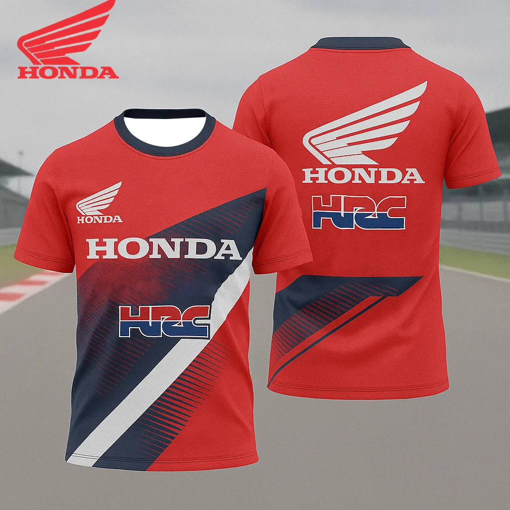 Honda HRC Racing Team Short Sleeve, Summer Breathable Sweat Wicking T-shirt, Comfortable Motorcycle and Cycling Top for Men