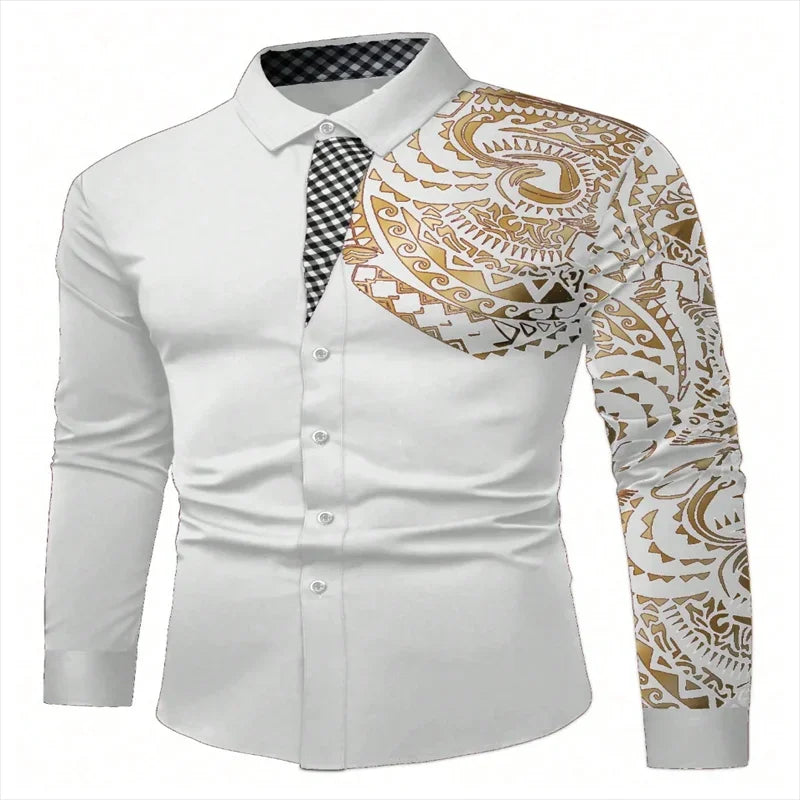 New Business Men's Long Sleeve Casual Shirt, Single Sleeve Totem Collar Long Sleeve Wedding Party Clothing 6XL Quick Shipping