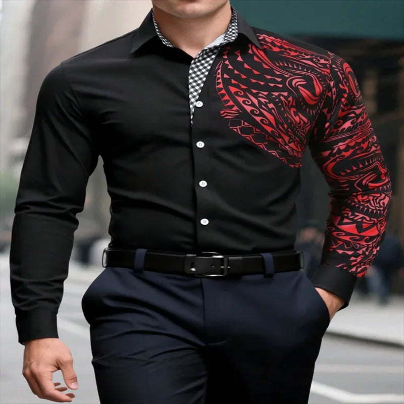 New Business Men's Long Sleeve Casual Shirt, Single Sleeve Totem Collar Long Sleeve Wedding Party Clothing 6XL Quick Shipping