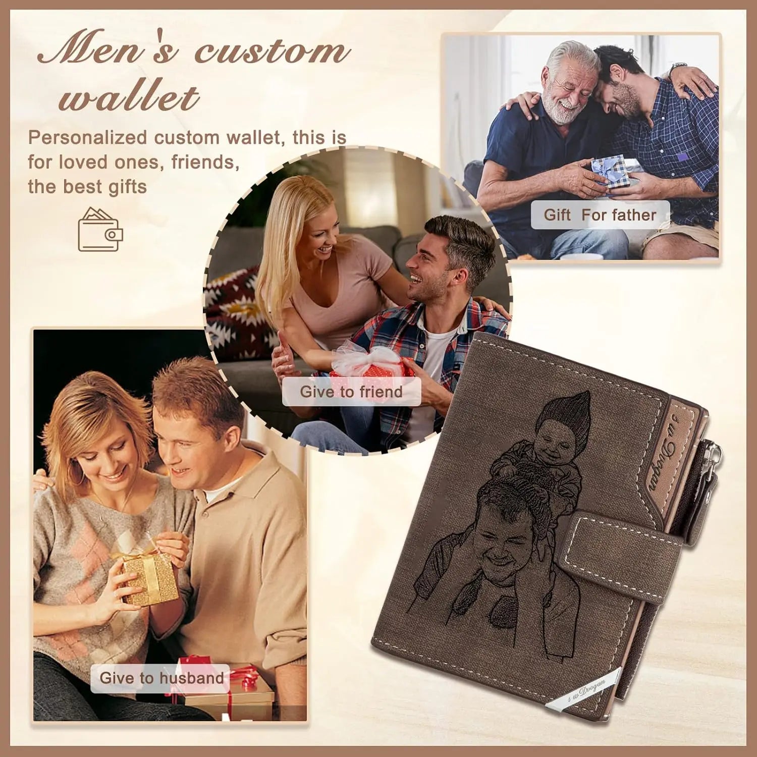 Personalized Engraved Photo Wallets for Men Custom Gifts for Dad, Husband, Boyfriend | Perfect Father's Day & Birthday Presents