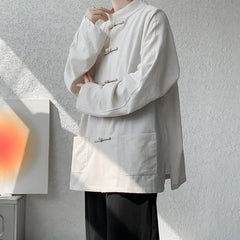 New Chinese Style Buttoned Linen Shirt For Men Long Sleeve Chinese Wind Horse Riding Jacket Men's Wear