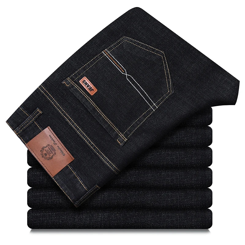 Wthinlee New Business Men's Jeans Casual Straight Stretch Fashion Classic Blue Black Work Denim Trousers Male Brand Clothing